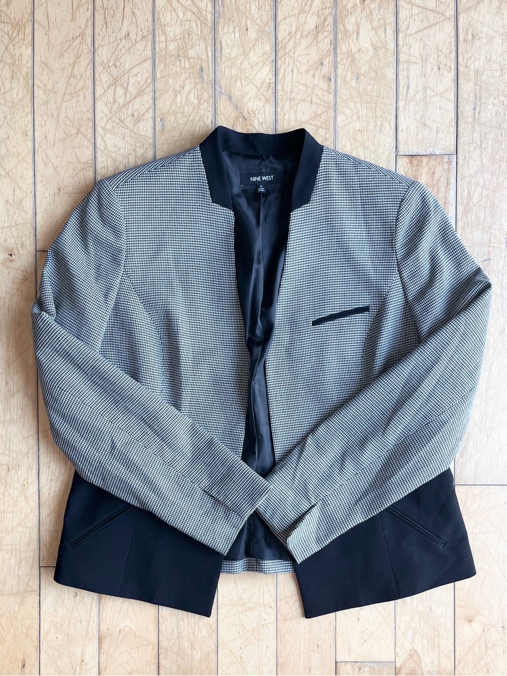 Nine West Modern Houndstooth Contrast Open Front Blazer Size 12